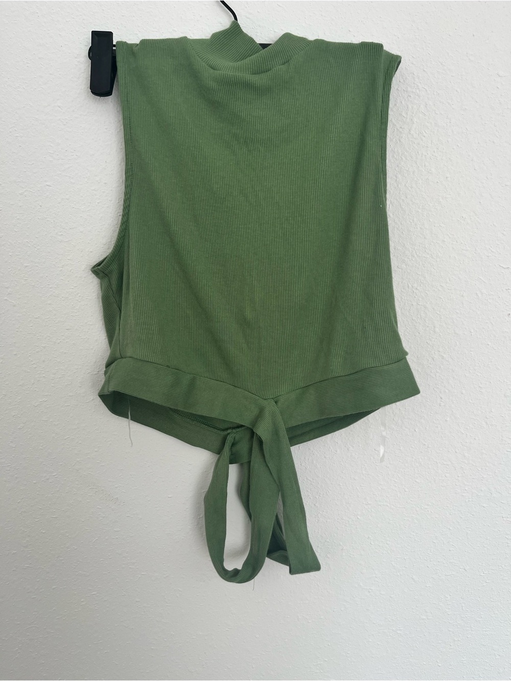 Ambiance Olive Green Ribbed Tie-Front Crop Top